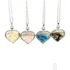 Pendant Necklaces Jln Wish Bottle Heart Stone Natural Crystal Mineral Ornament Gravel Pendants With Brass Chain Valentines Gift For Dh7Bt