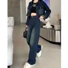 Women's Two Piece Pants Women Spring Autumn Streetwear Vintage Shorts Slim Denim Jacket High Waist Long Set Lady Coats Jeans Outfits