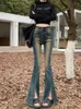 Dames jeans flare dames dames dunne split patchwork laars-cut denim broek mujer mode stretch broek voor vrouwen 2024