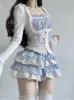 Arbeitskleider Kawaii Kleidung 2 Stück Röcke Sets 2024 Herbst Casuall Japanischer Stil Y2K Crop Tops Bluse Mini Vintage Lolita Anzüge