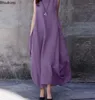 Casual klänningar 2024 Kvinnors sommarfast överdimensionerad klänning ärmlös o-hals sidofickor maxi sundress vintage kaftan strand vestido 5xl