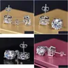 Stud Round Cut Earrings 18K White Gold Filled Mens Womens Genuine Clear Cubic Zirconia Prevent Allergy2718880 Drop Delivery Jewelry Dhnut