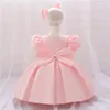 Girl Dresses Baby Girls Pink Bow Princess Dress Wedding Bridesmaid Prom Gown For Flower Kids Toddler Formal Christmas Ball Children Wear