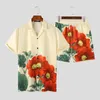 Herren Traursuits Incerun Männer Hawaiian Sets Blumendrucks Sommer Revers Short Sleeve Shirts Shorts 2PCS Streetwear Urlaub 2024 Anzüge