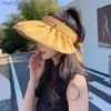 Visors New Hat Female Summer UV Protection Air Top Sunhat Face Cover Sun-Proof Wild Beach Big Brim Sun Hat Y240417