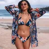 Set de bikini de bikini de traje de baño de baño de mujeres para mujeres Empuje para mujeres manga larga tres piezas 2024 trajes de baño de ropa de playa