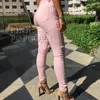 Jeans femminile di buona qualità ad alta vita in vita alta femme snello elastico pantaloni rosa/bianco/nero denim con tasche strappate donne