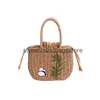 Totes Cross Body Red Panda Bamboo Handheld Grass Woven Bag Canvas Single Shoulder Crossbody High end Small Market 2024 Spring/Summer Batch H240417