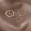 Cluster anneaux 4pcs / ensemble ensembles de perles cristallines à la mode pour femmes mains bijoux mode anneau de doigt en gros