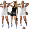 Combinaisons pour femmes Rompers Plus taille 2xl Femmes Sans manches Shorts de créateurs de couleur solide Bodys combinaisons noires décontractées vêtements d'été ski dhjn3