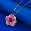 Charm Flower Ruby Diamond Pendant 100% Real 925 Sterling Silver Wedding Pendants Necklace For Women Bridal Chocker Jewelry