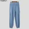Calça masculina incerun 2024 calças de estilo americano tira de bolso design de bolso longa masculino de streetwear casual cor sólido pantalons s-5xl