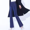 Jeans femminile inverno addensare calda elastico donna bagliore 2024 tasche di moda coreana alta coreana solide pantaloni in denim svasati slim svaniti