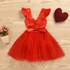 Fille habille les vêtements de la Saint-Valentin OUfits pour les bébés filles à paillettes rober sans manches princesse joues de jeu d'été