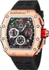 Erkekler Bilek Mekanik Man Sports Watch, kronograf süresini simüle eder Süper Hareket RM50-03 Glow Lastik