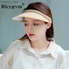 Visors Mujeres Simple Simple Straw Brim Long Brim Top Sunshade Sunnet Femenina Femenina Tapcreador solar Color de color sólido Visor de verano ajustable Y240417