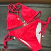 Sexig strandbikini badkläder stilig halter bh trosor bikini set kvinnor spa tre poäng bikini underkläder två bit baddräkt för strand semester surf baddräkt