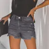 Short féminin Femmes élégantes de la taille haute avec des jeans de fermeture de bouton Slim Fit Fit Ripped Edge Ripped pour l'été