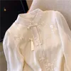 Blouses pour femmes 2024 Spring été Chinois Chinois Kirt Broided Femme Femme Casual Long Sleeve Blouse Elegant Female Vintage conçue Tops