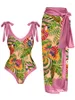 Moda de bikini para mujeres con estampado de flores contrastante Sexy Deep de un cuello en V de una pieza diseñadora Beach Resort Tuit y encubrimiento