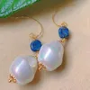 Dangle Earrings Natural Baroque White Pearl Blue Tourmaline Gold Ear Hook Everyday Platinum Custom Formal Diamond Drop Teens Minimalist