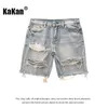 Kakan Summer Distressed Denim Shorts for Men Korean Youth Slim Montering av små benkvarter Jeans K58DK322 240412