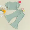 Set di abbigliamento da 1-5y per bambini abiti estivi set t-shirt a maniche corta a costine con pantaloni svasati per i pantaloni casuali per bambini