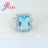 Cluster Rings Gorgeous Square Light Blue Zircon Crystal Ring Simple Fashion 925 Sterling Silver Needle--Jewelry Wholesale Women Finger
