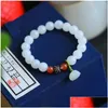 Beaded Strand Hetian Jade 10Mm Round Bead Bracelet With Lotus Pod Ornaments 9407 Drop Delivery Jewelry Bracelets Dhvkx Dhary