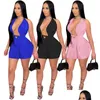 Womens Jumpsuits Rompers Wholesale Backless Women Bodycon Romers Y V Neck Sleeveless Playsuits Casual Solid Overalls Club Wear Bk 6972 Dhded