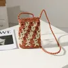 Bakken bloem twill handgeweven munt portemonnee ins dezelfde cross-body kleine tas vrouwelijk stro geweven rietje