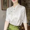 Blusas para mujeres Camisa de estilo chino satén huellas de seda de verano vintage