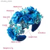 Headbands Luxury Baroque Flowers Rhinestone Headband Fashion Hair Accessories Women Trendy Party Crystal Wide Side Hairband Hair Band Girl Y240417