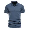 Aiopeon 100% Cotton Solid Color Mens Shirts Casual Short Short Curnodown Shirts Fashion Streetwear Polos for Men 240417