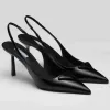 Talons de créateurs chaussures de fronde de luxe sandale basse talon chaussures habit chaussures en cuir brossé noir