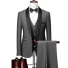 Men's Suits Men Skinny 3 Pieces Set Formal Slim Fit Gold Button Suit / Male Groom Wedding Blazers High Quality Dress Jacket Coat Pants Vest