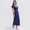 Womens Summer Puff Sleeve Solid Color High End French Dress for Women