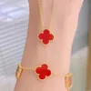 Brand Charm Van versione High Clover Bracelet 925 Pure Silver placcato con Fritillaria bianca Agata Rossa Oro 18K.