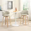 Modern Bar Stools Set of 2 Mid Century Bentwood Barstools Swivel Faux Leather Stools with Back for Kitchen Counter Restaurant, Beige