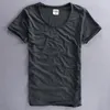 Mens T-Shirts T Shirts Summer Men Solid Color Linen Cotton Male V-Neck Short Sleeve Casual Light Breathable Shirt Drop Delivery Appare Dhec6