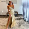 Party Dresses Off The Shoulder Prom Dress Mermaid Sequin Lace Gold Evening Long Formal Occasion Sexy Split