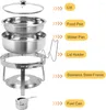 Rangement de cuisine 6 packs Round Dishing Buffet Set 4 Qt Plats en acier inoxydable avec porte-couvercle en verre Réchauffeurs de restauration