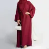 Etniska kläder 2 -stycken kimono abaya set matchande muslimska uppsättningar Ramadan Plain Abayas för kvinnor Dubai Turkiet Inner Hijab Dress African Islam