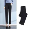 Damesbroeken Zwart pak voor vrouwen Koreaanse knop Rechte broek Kantoor Lady High Tailed Fashion Ladies Work T831
