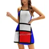 Casual jurken Mondrian flare jurk vierkante nek elegante vrouwelijke mode bedrukte pietcompositie beroemd rood geel blauw