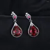 Dangle Earrings Jewelryrapalace Water Drop 7.6ct作成されたRed Ruby 925 Sterling Silver for Women Statement Gemstone Jewelry