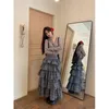 Rokken 2024 Gotische rok High Street Ruffles Cake Harajuku Y2K Koreaanse elegante lange vintage plaid