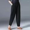 Pantalon féminin taille élastique femmes coton lin harem couleurs massifs larges jambe plus taille d'été pantalon lâche de longueur de cheville 4xl