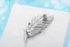 Fashion Leaf Feather 925 Sterling Silver Brooches for Women Corsages with Shining Crystal Brosch Big Scarf Clothes Accessories 240412