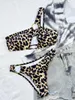 Women's Swimwear 2024 Leopard Printed One Shoulder Cut Out Bikini Female Swimsuit Women Two-pieces Set Bather Bathing Suit Swim